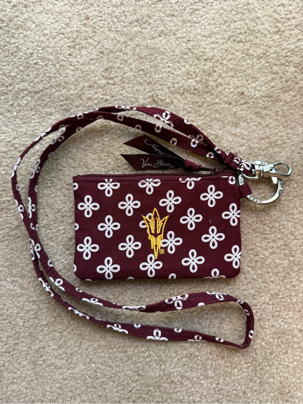 Vera Bradley ASU Floral Pattern Lanyard Card Case with Gold Embroidery
